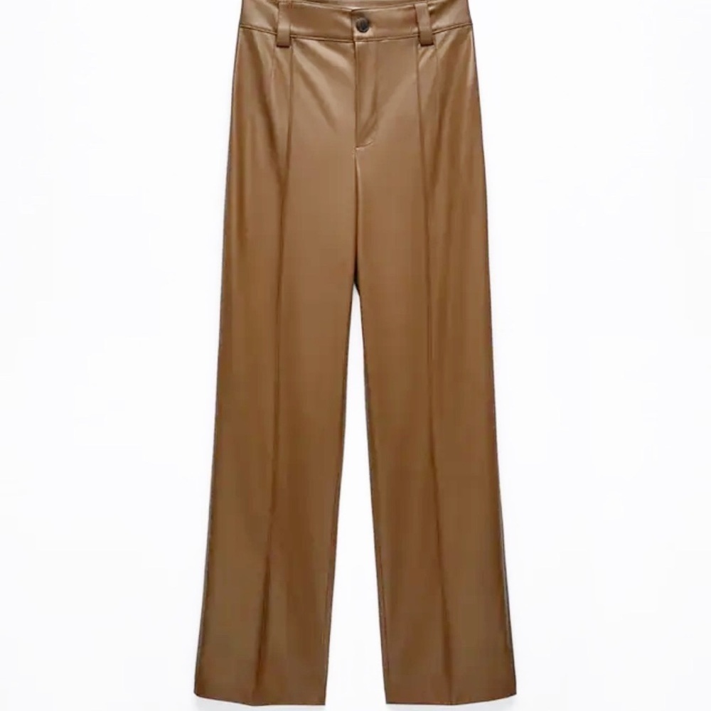 Zara faux leather “Francoise” brown seam front women XS vlogger favorite pants.